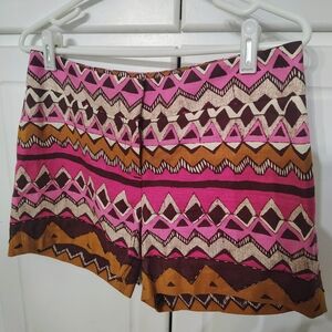 Geometric Patterned Pink and Brown Women's Shorts